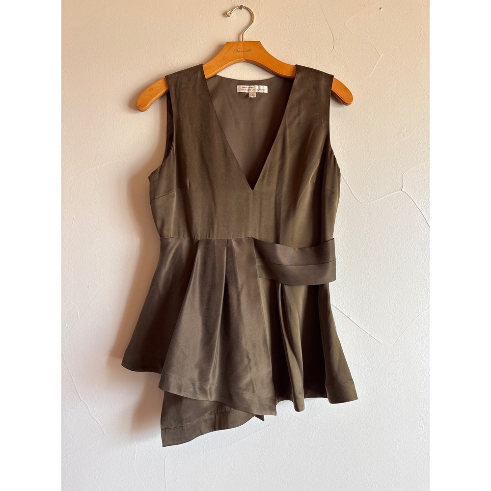 Banana Republic Heritage Collection Silk Asymmetrical Peplum Top Olive Green 4